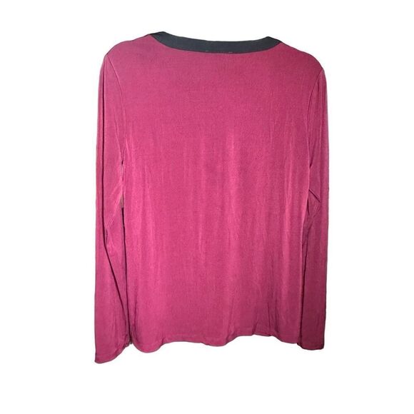 Carmen Marc Valvo wine red long sleeve blouse with faux leather accent sz S NEW - Picture 2 of 6